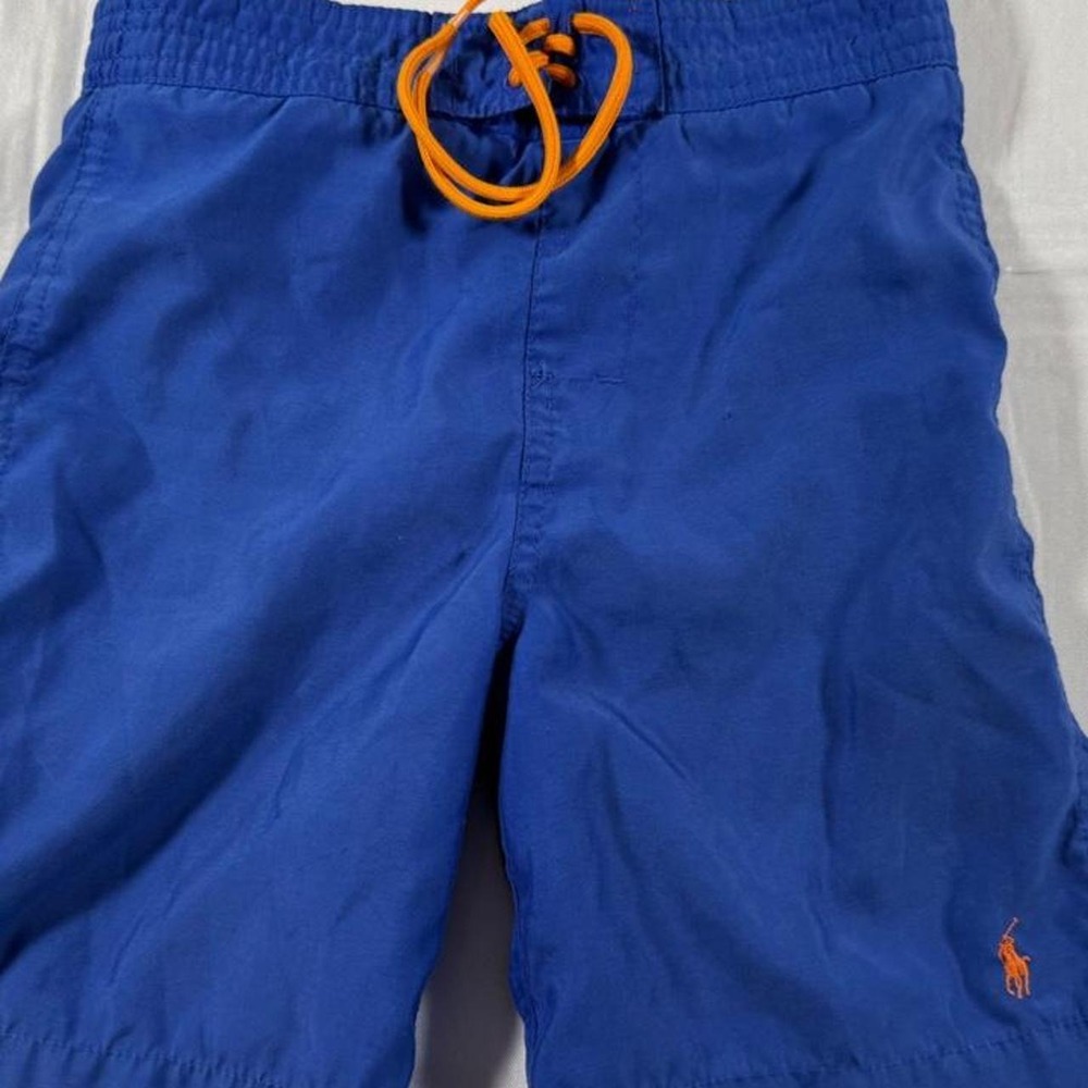 Polo Ralph Lauren Kids Blue Swim Trunks Orange Pony Mesh Lined Shorts 3/3T